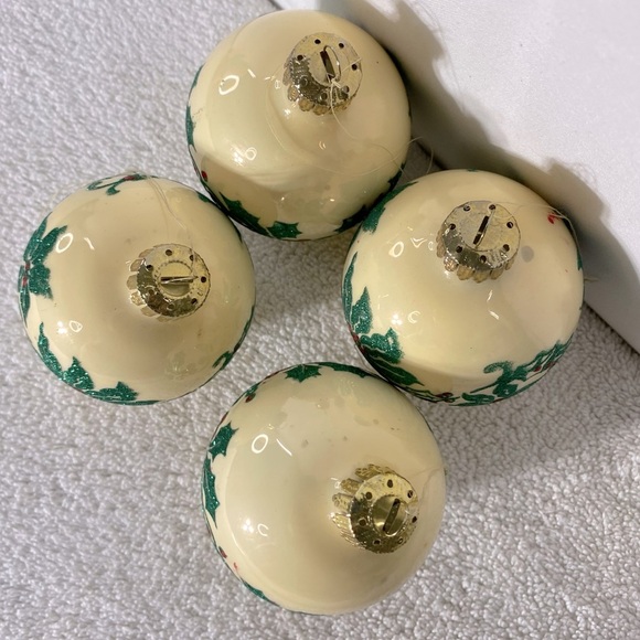 Vintage Accents Cream Green Glass Christmas Tree Ornaments X4 - Picture 9 of 11